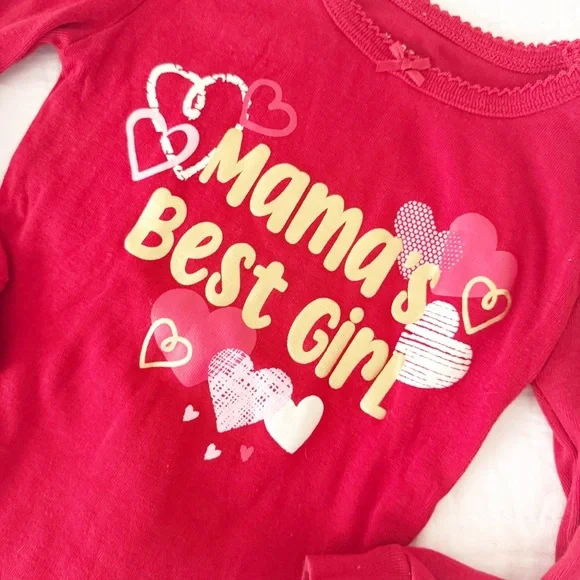 MAX STUDIO KIDS Toddler Girl Pajama Set Red Hearts Mama’s Best Girl 2T - Picture 2 of 5